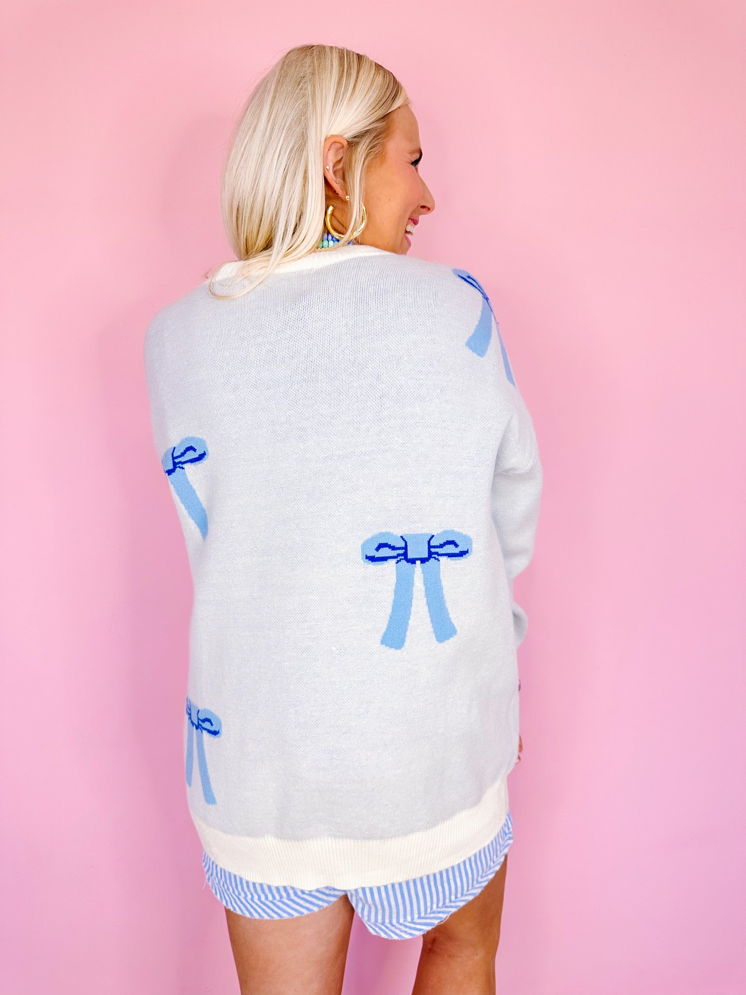 TIED UP IN A BOW CARDIGAN - BLUE