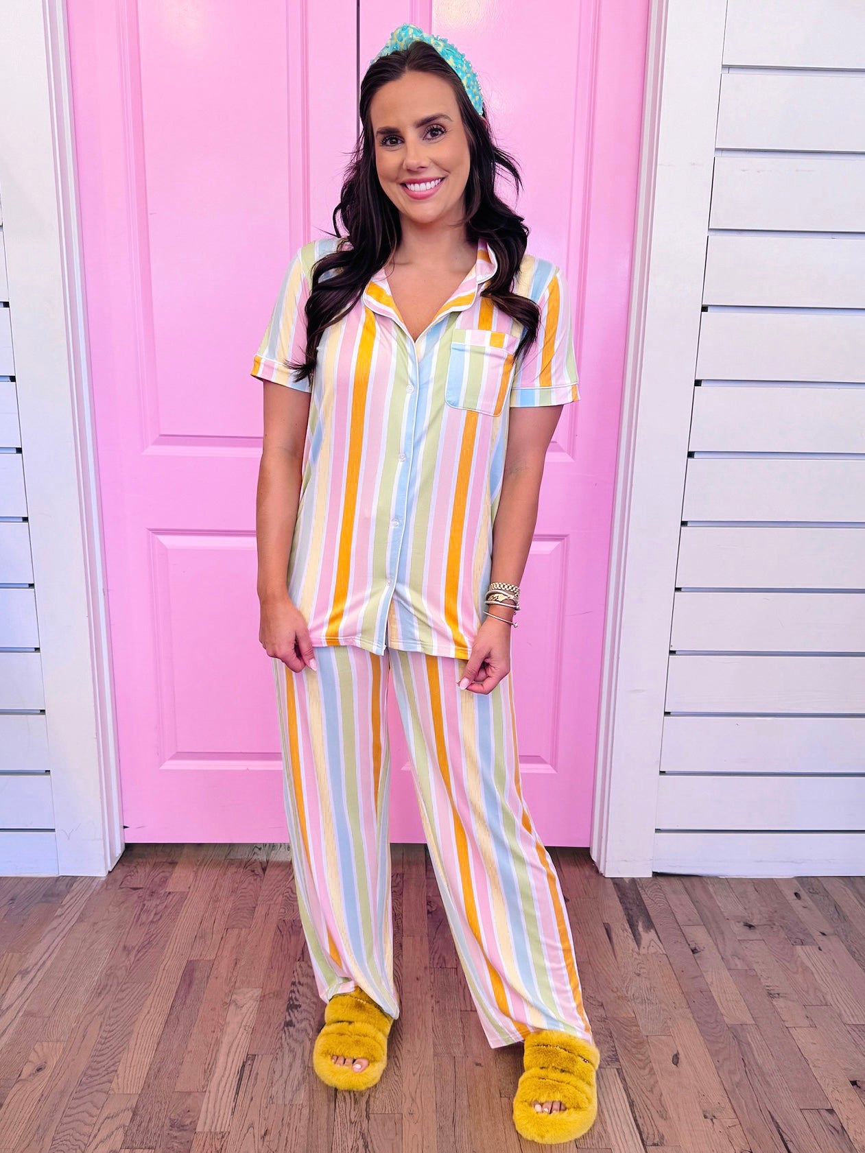 CANDY STRIPE BUTTON UP PJ TOP