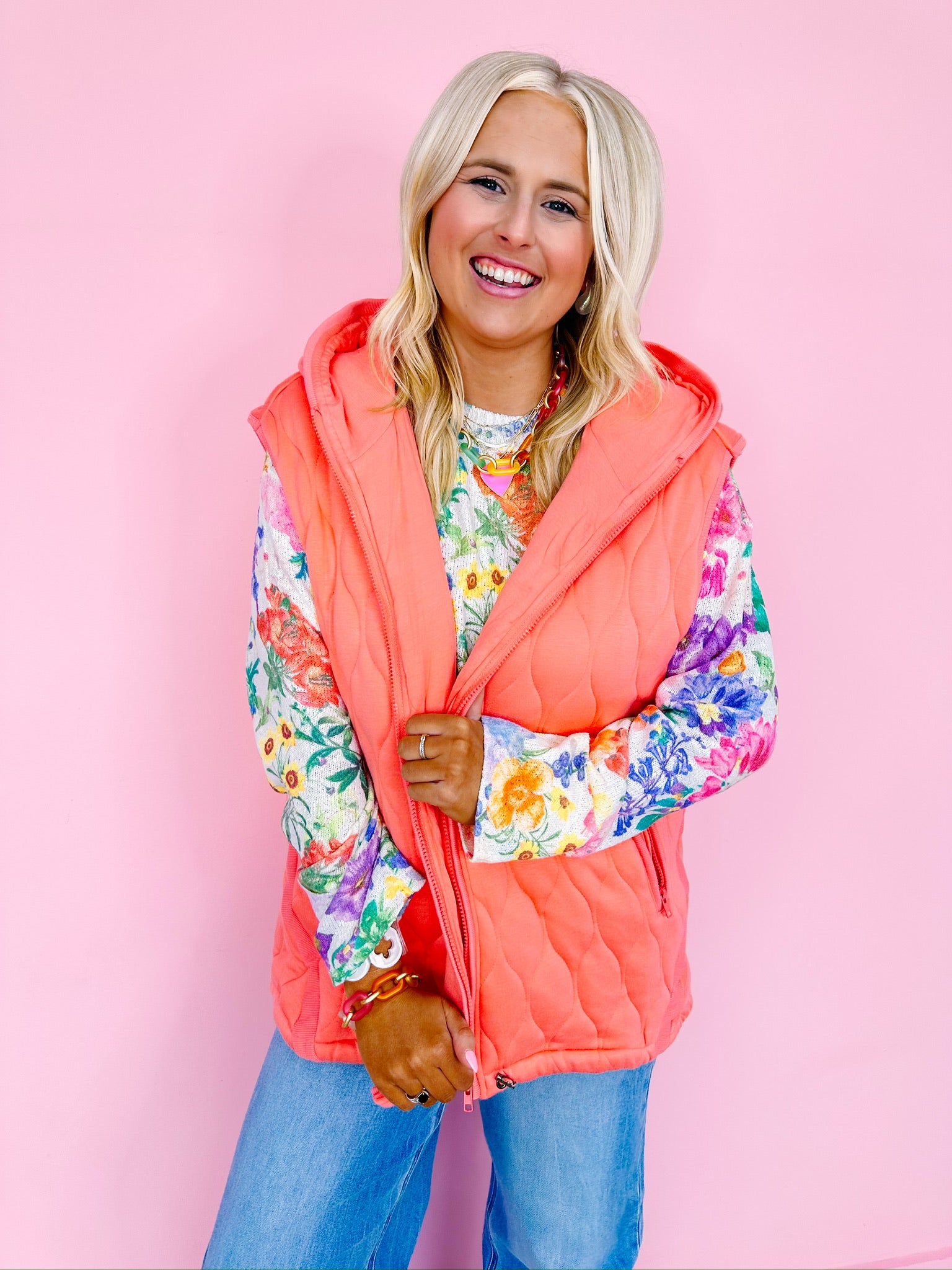 IN MOTION QUILTED VEST - CORAL