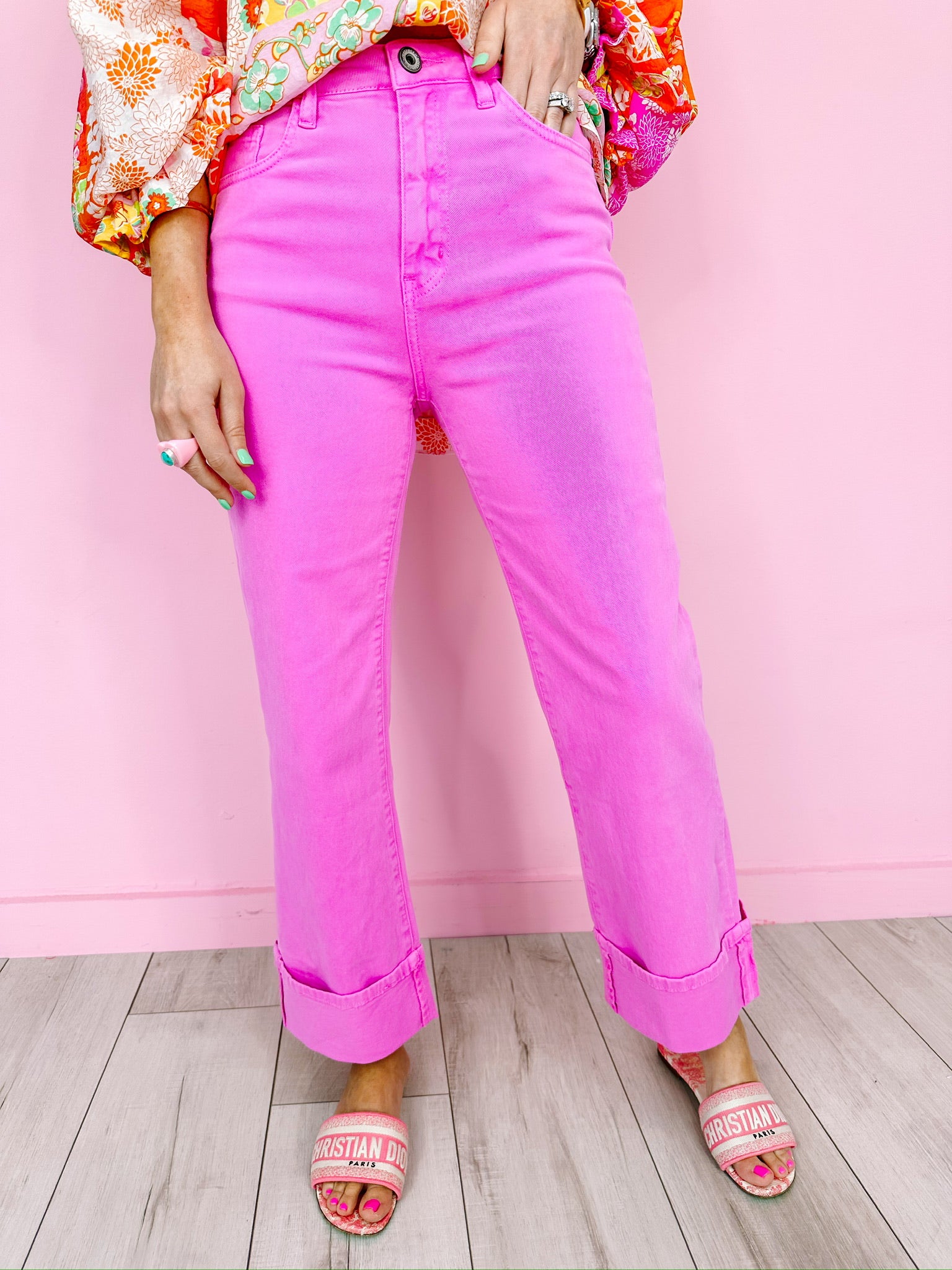PINCH OF PINK STRAIGHT CUFF JEANS
