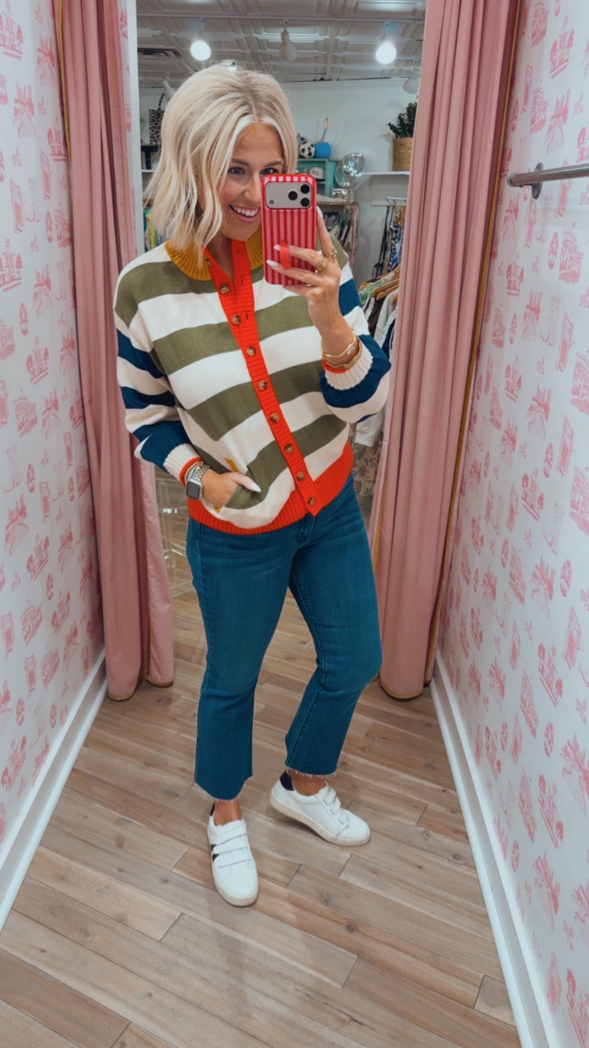 THINK OUTSIDE THE LINES COLORBLOCK STRIPE CARDIGAN