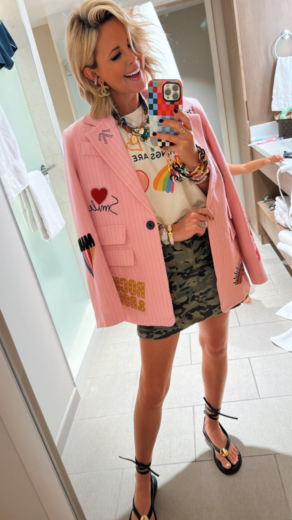 ALAYNA AMOUR PINSTRIPE BLAZER - PINK