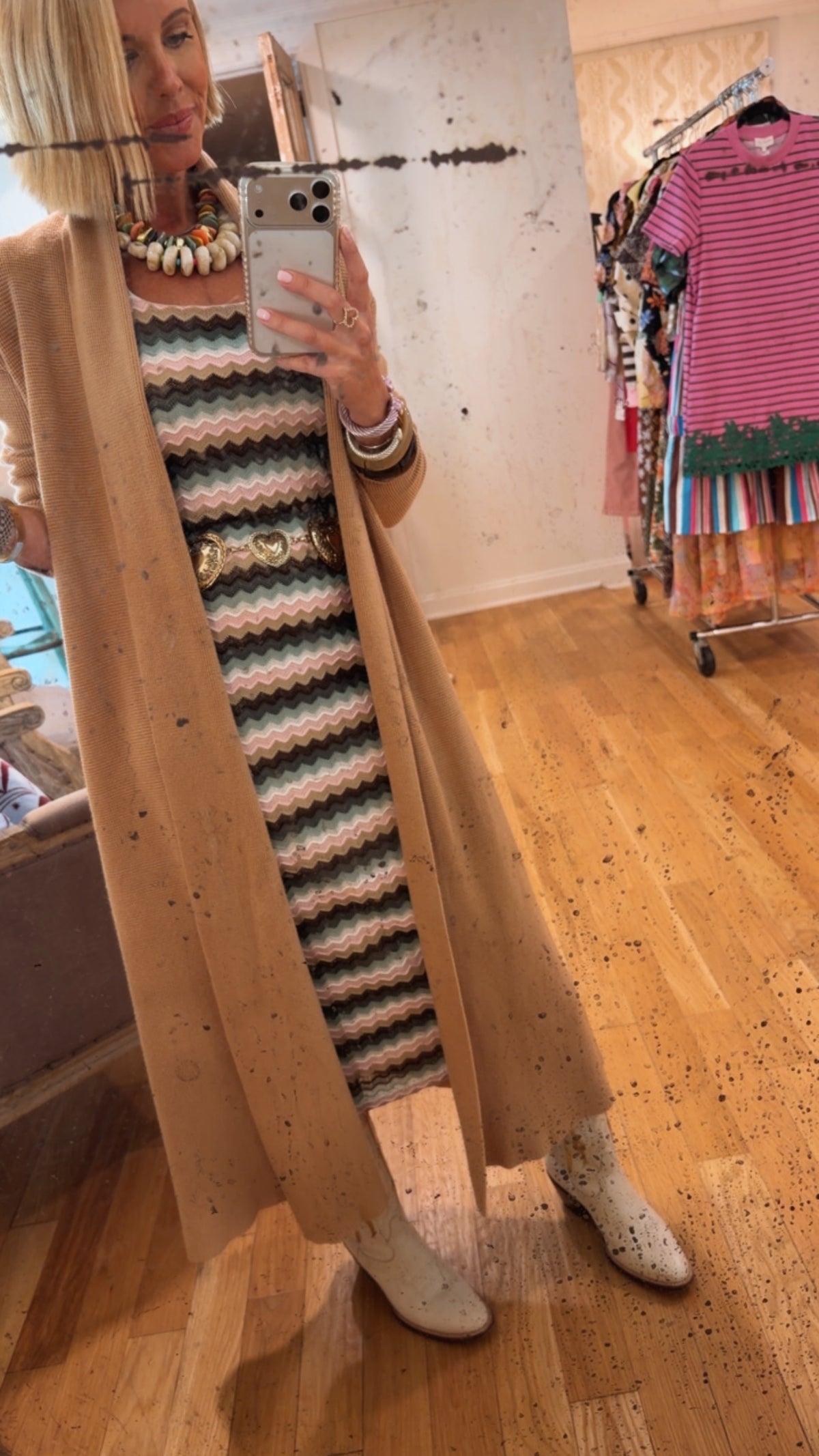 HERE FOR THE LONG HAUL WAFFLE KNIT DUSTER CARDIGAN - CAMEL