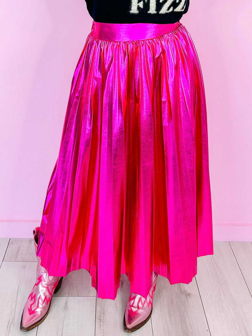 IN THE MOMENT METALLIC MIDI SKIRT - PINK