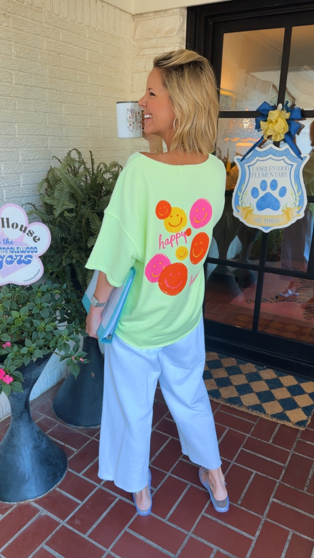 HAPPY GO SMILEY RELAXED TEE - GREEN