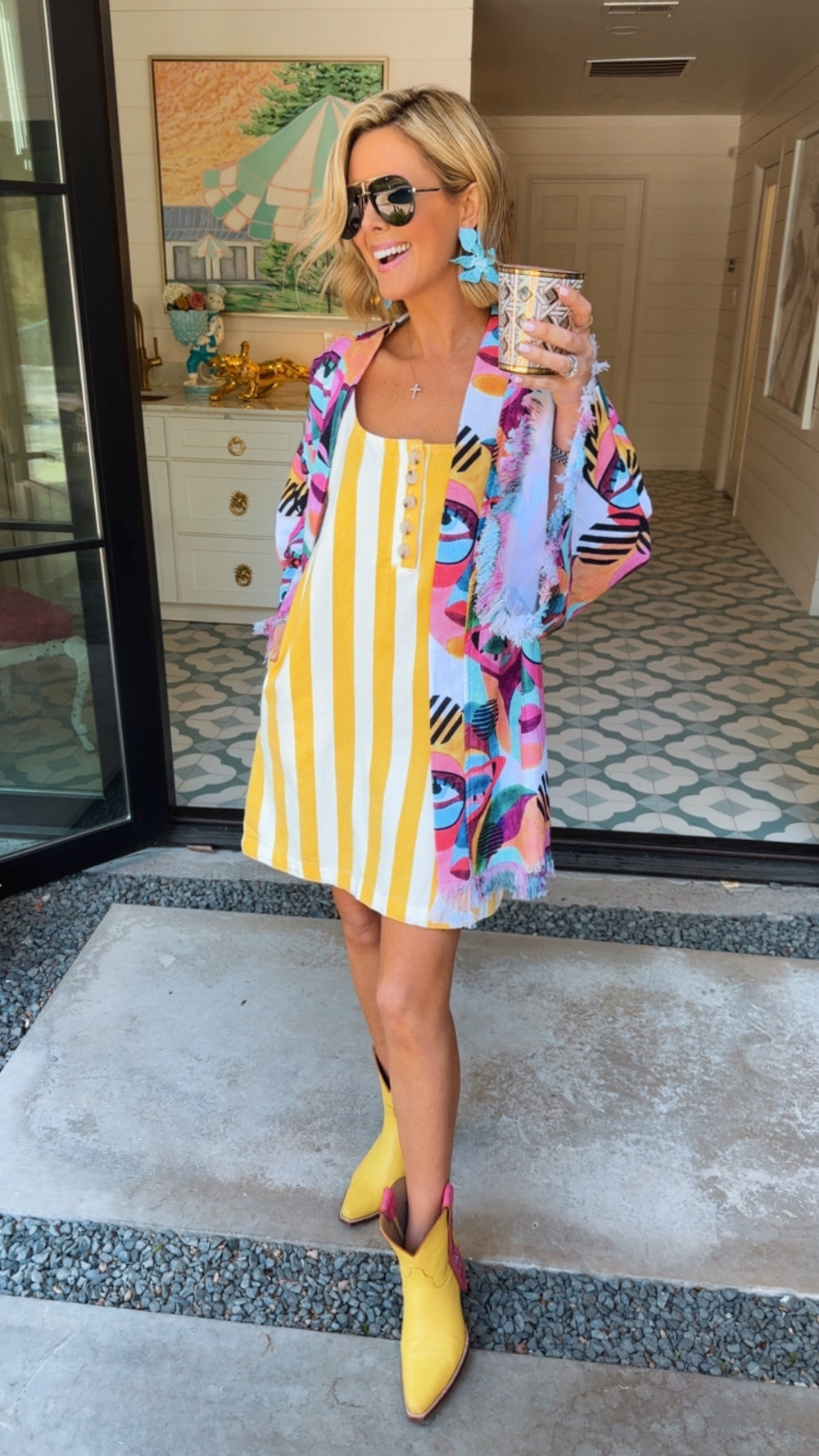 MEET ME FOR A SPRITZ STRIPE DRESS - YELLOW