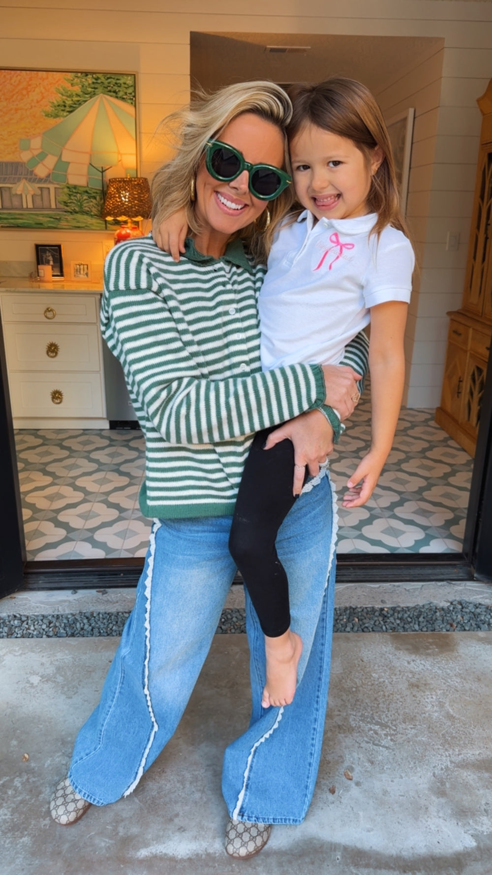 ALI STRIPE SWEATER CARDIGAN - GREEN