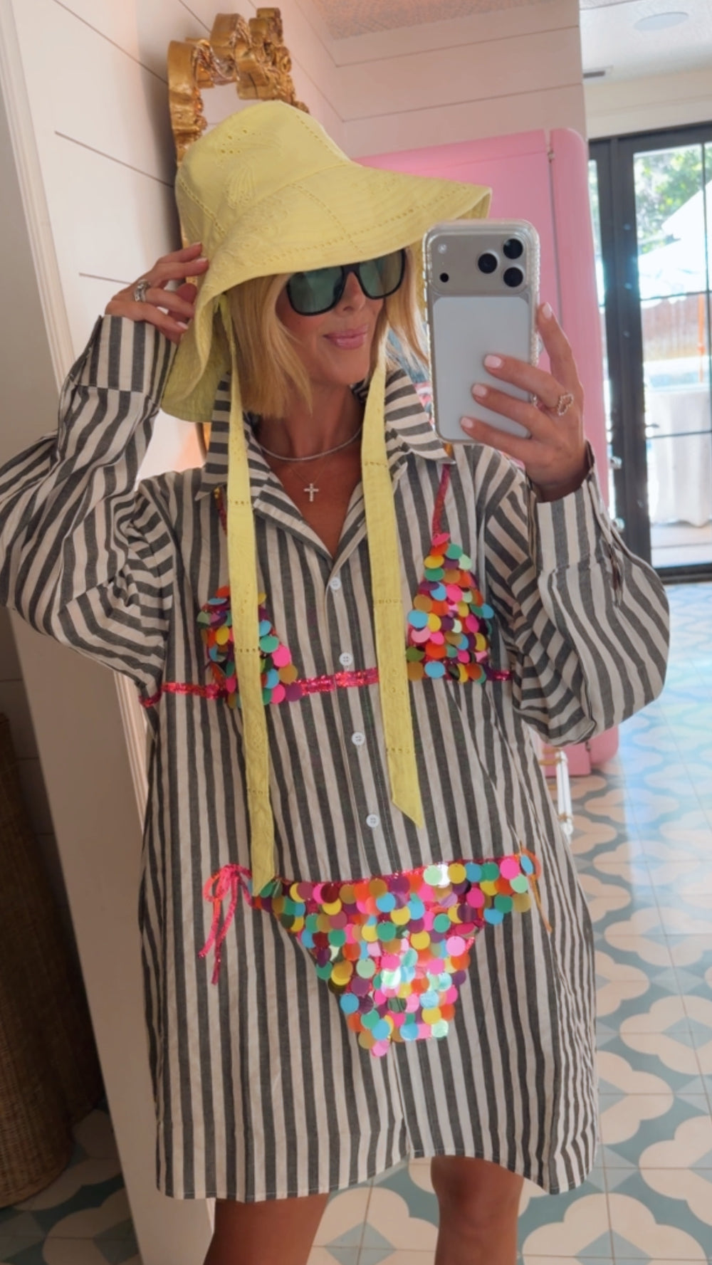 PAYTON PAILLETTE BIKINI STRIPE TUNIC - BLACK/MULTI