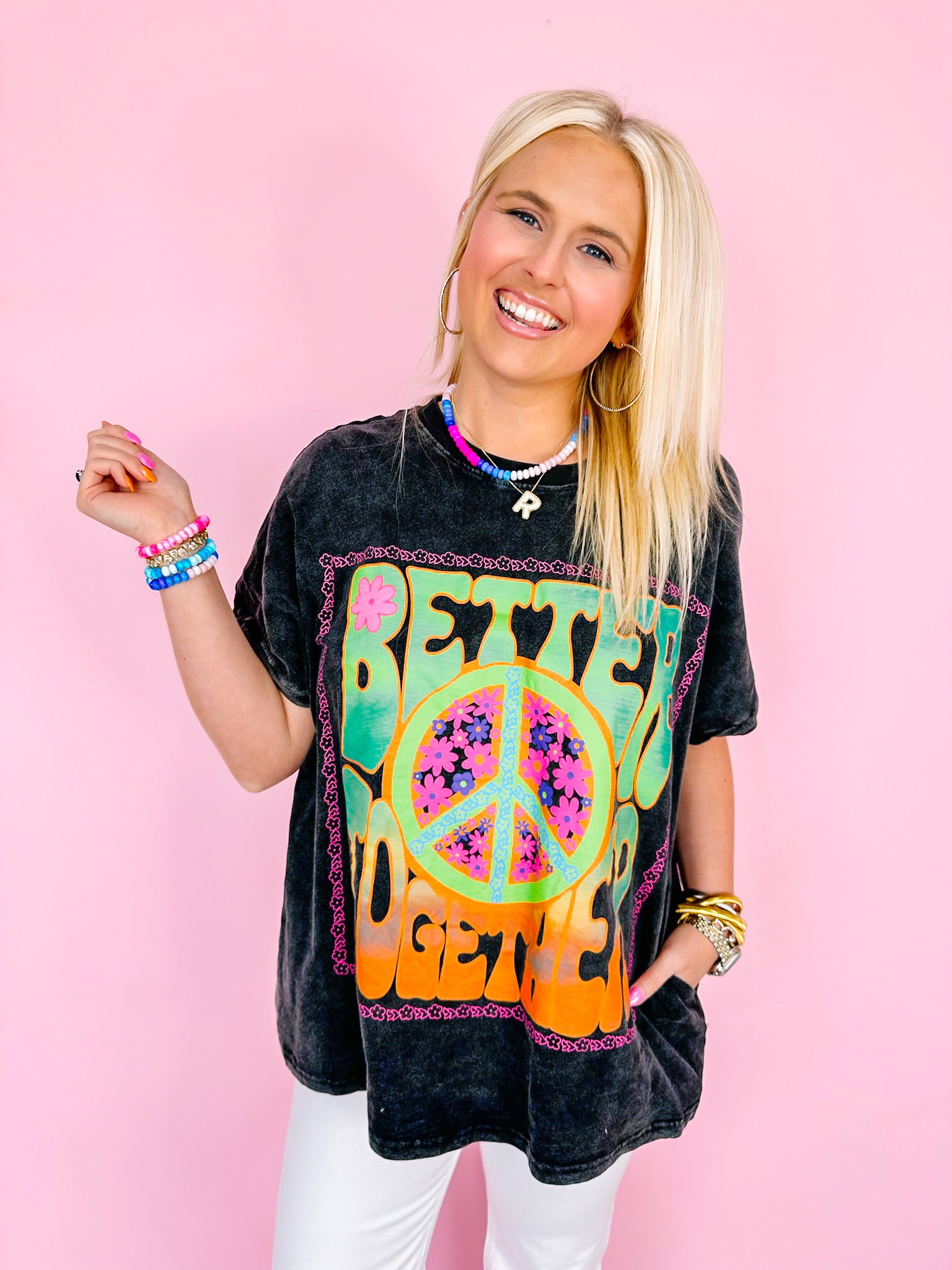 BETTER TOGETHER PEACE TOP -  BLACK