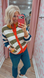 THINK OUTSIDE THE LINES COLORBLOCK STRIPE CARDIGAN