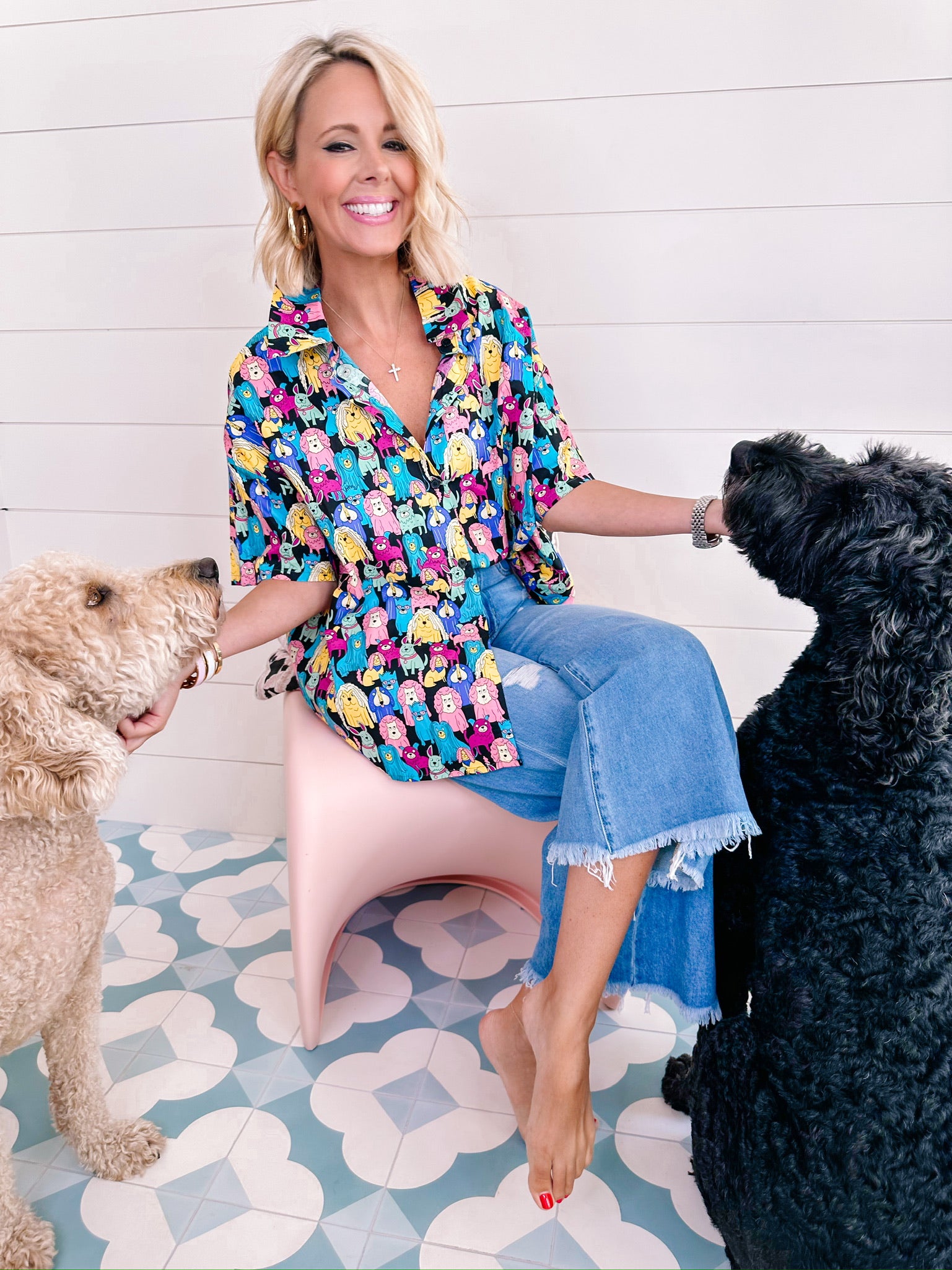 DARLING DOG BUTTON UP TOP