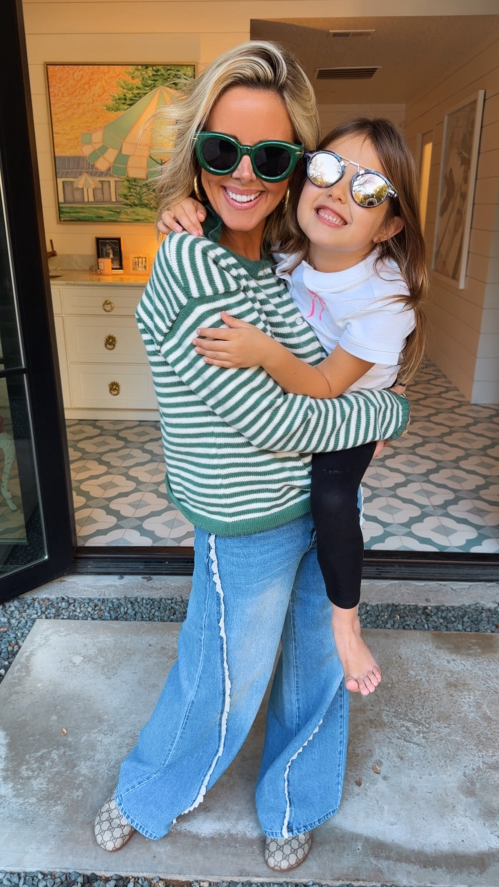 ALI STRIPE SWEATER CARDIGAN - GREEN