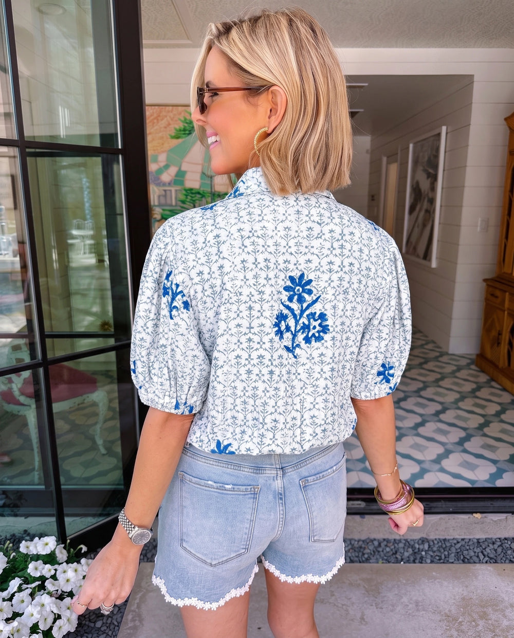 AVA FLORAL VINES EMBROIDERED TOP - SAGE