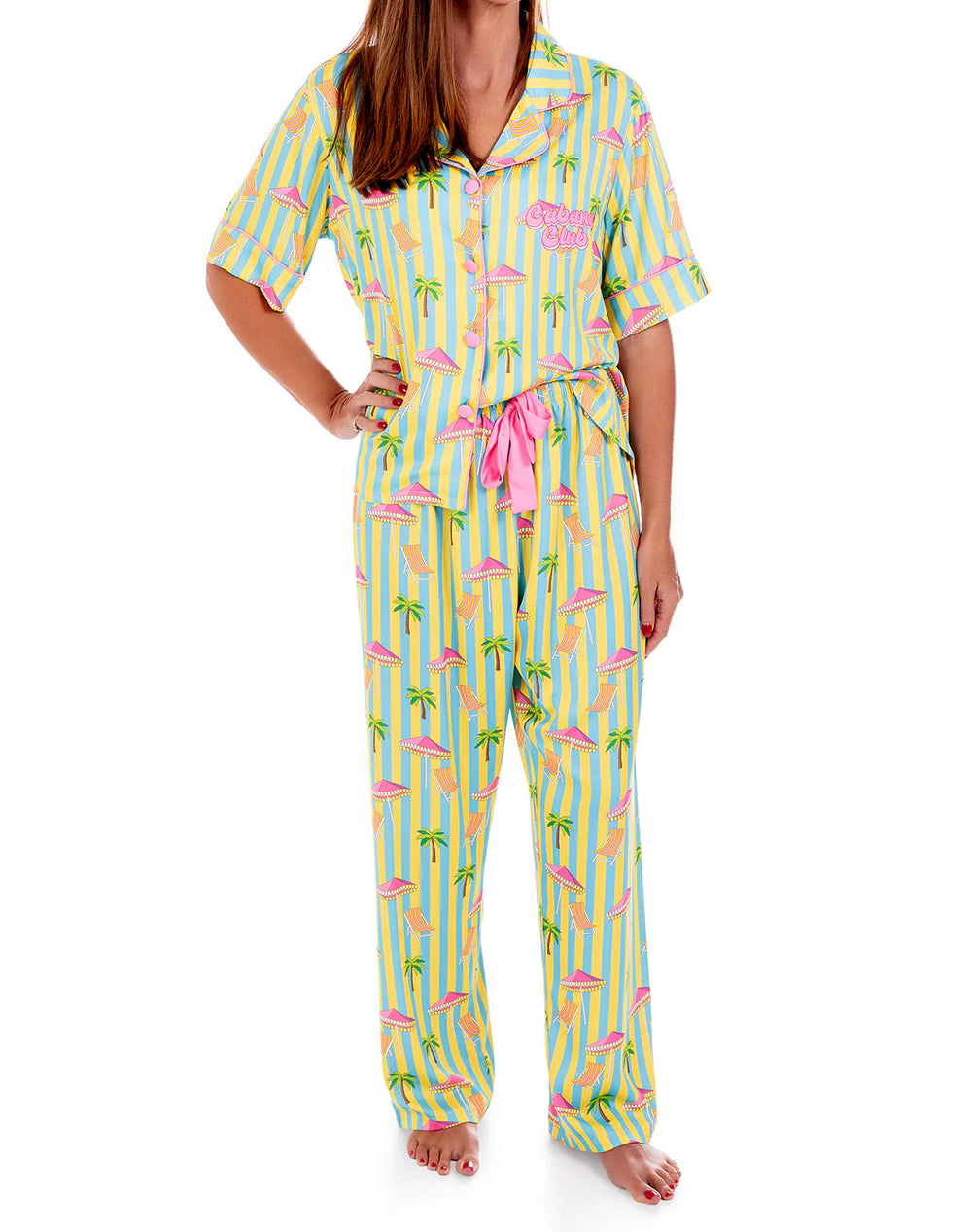 CABANA CLUB SHORT SLEEVE PAJAMA PANT SET - BLUE/YELLOW