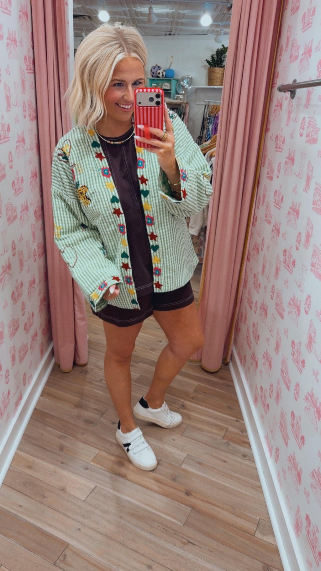 STATE OF SUNSHINE EMBROIDERED GINGHAM JACKET - GREEN