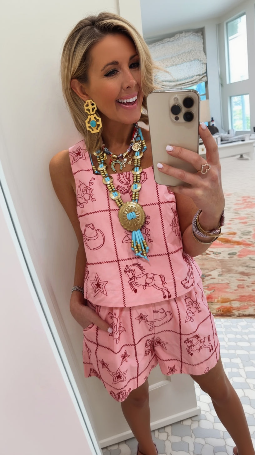 SADDLE UP SWEETHEART SHORT SET - PINK