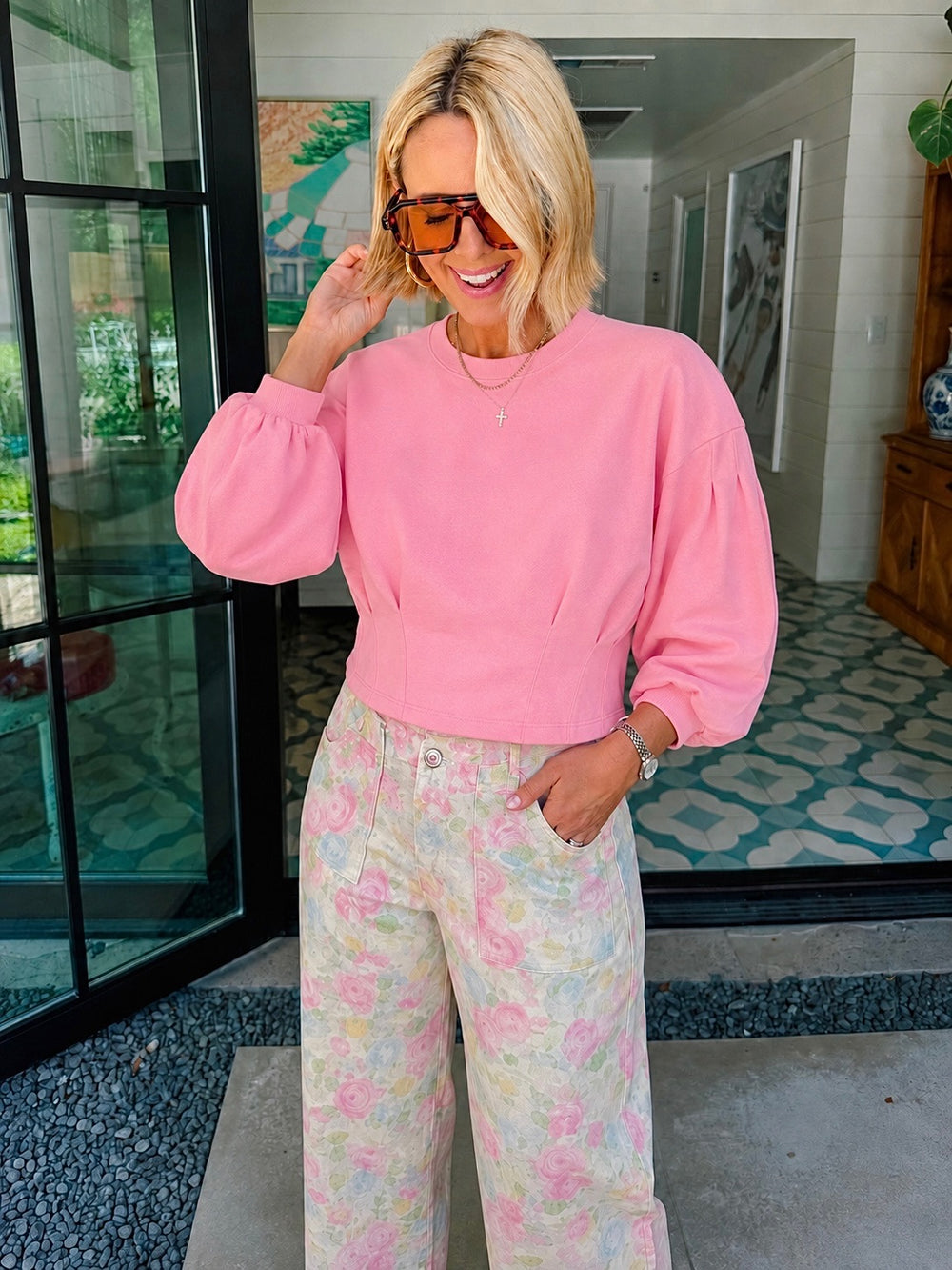 BLAIR BALLOON SLEEVE SWEATSHIRT - PINK