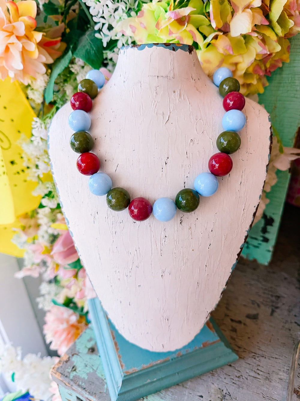 BREE BOLD BEADED NECKLACE - BLUE/GREEN