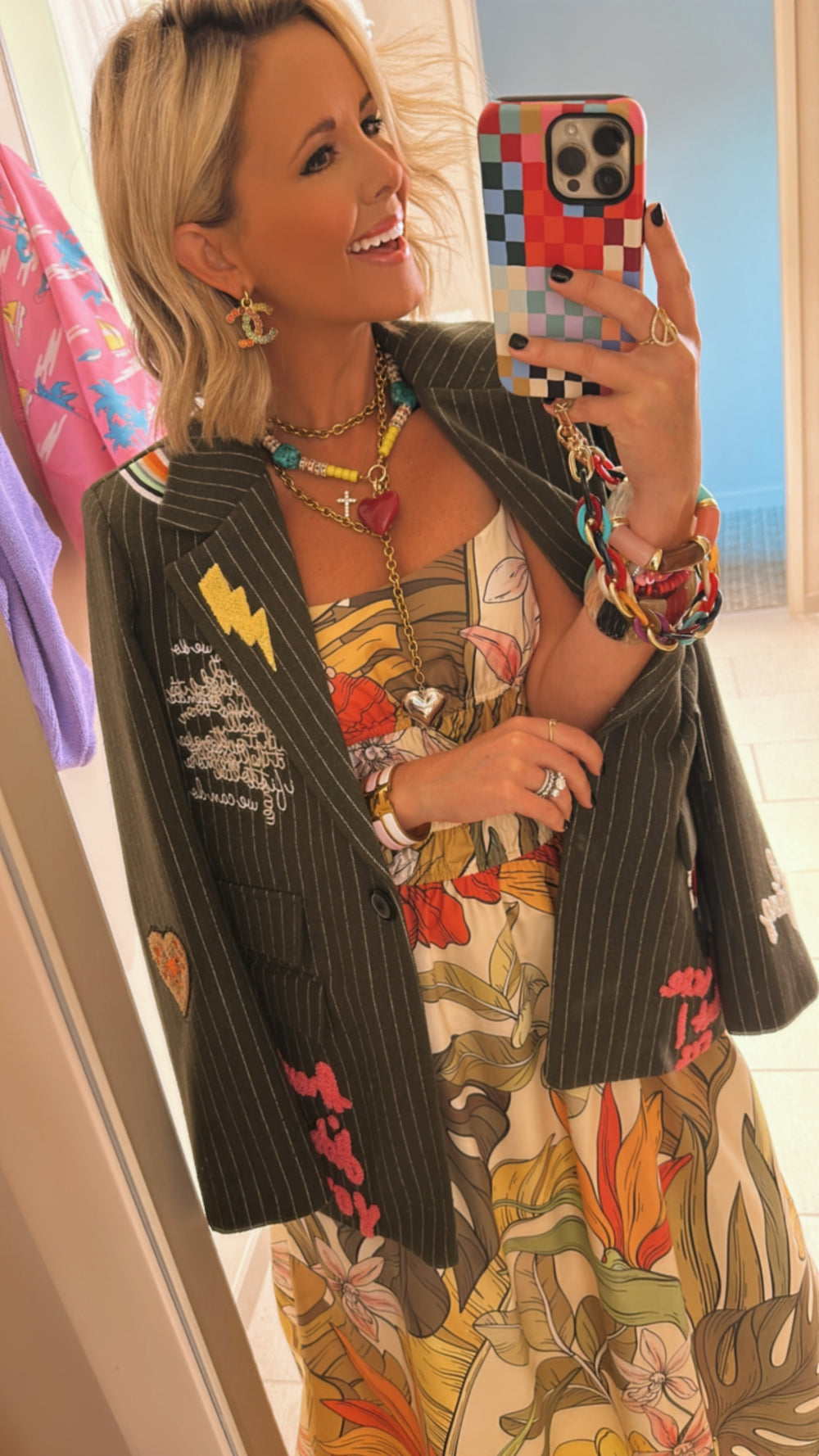 ALAYNA GIRL GANG PINSTRIPE BLAZER - GREEN