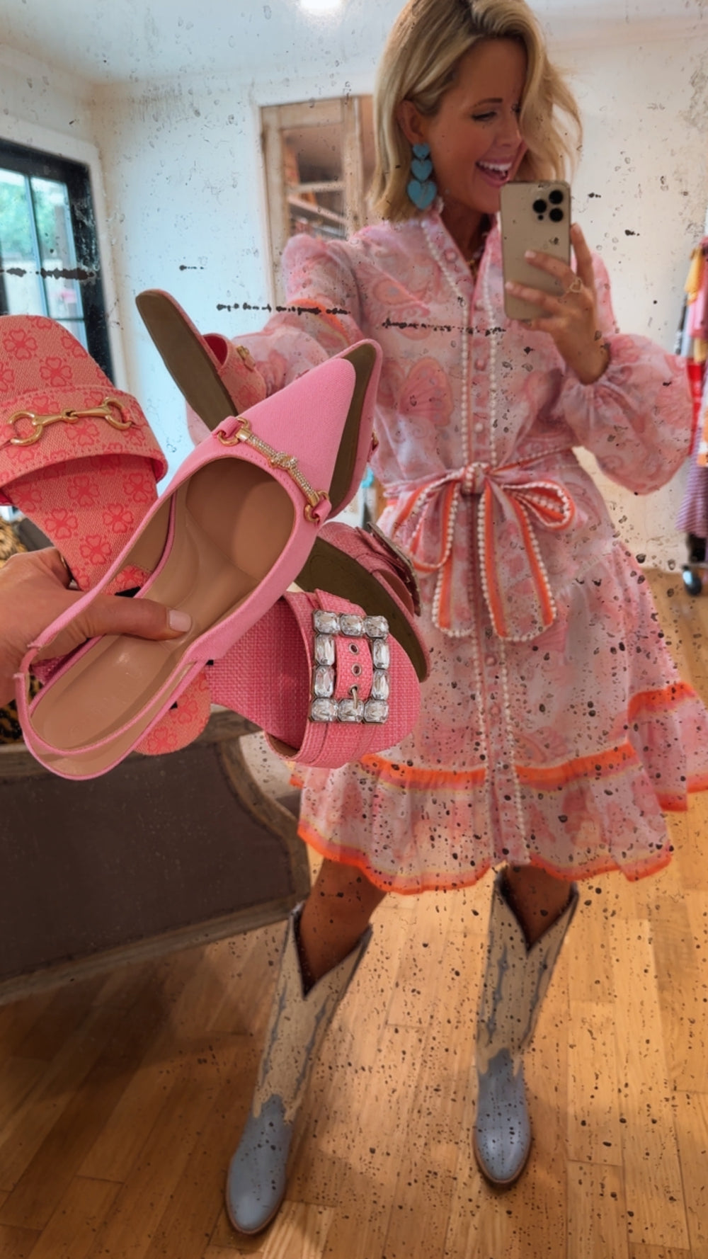 CHARLOTTE JEWEL HORSE BIT SLING BACK KITTEN HEEL - PINK