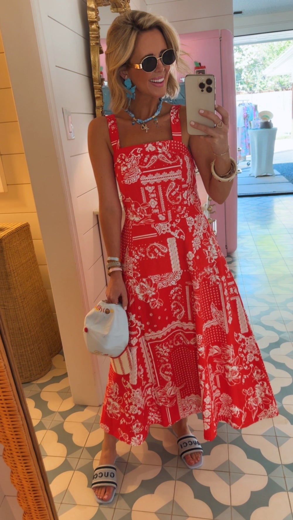 THE SUTTON BANDANA FLORAL MIDI DRESS - RED