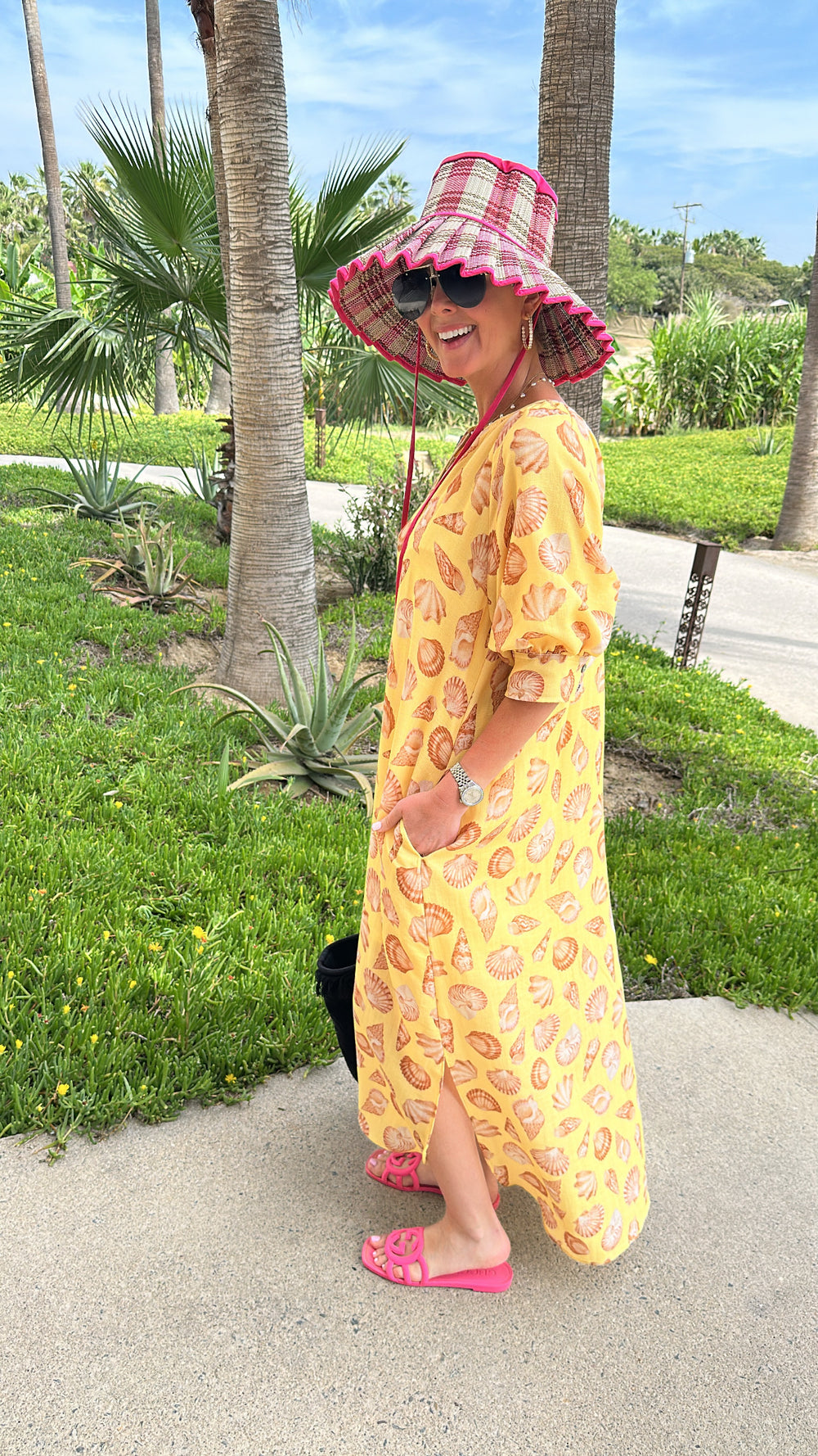 HIGH TIDE SEASHELL MIDI DRESS - YELLOW