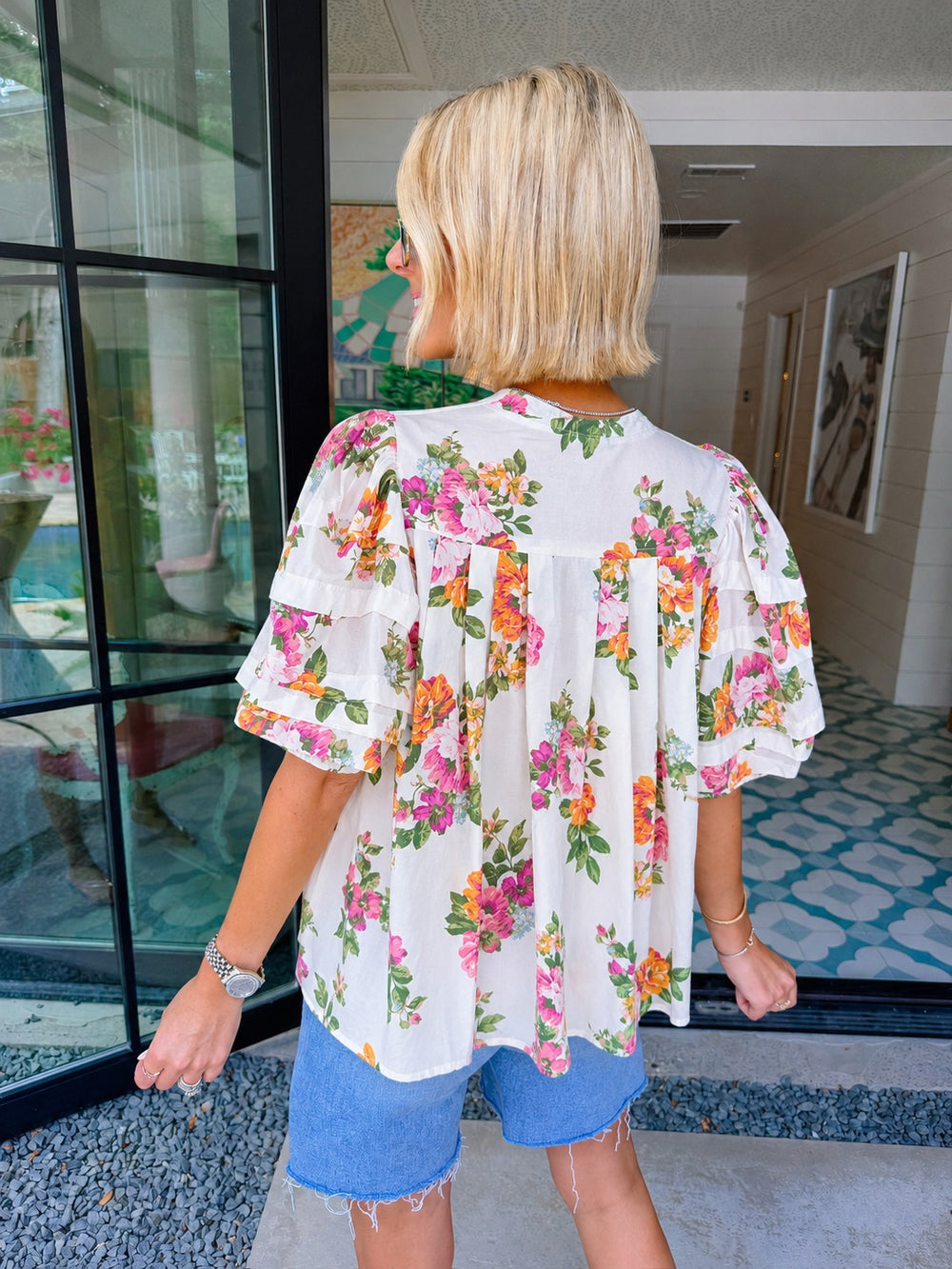 GRACEY FLORAL PUFF SLEEVE TOP - WHITE
