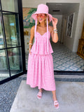 GUIDED BY GRACE GINGHAM MIDI SKIRT SET - PINK