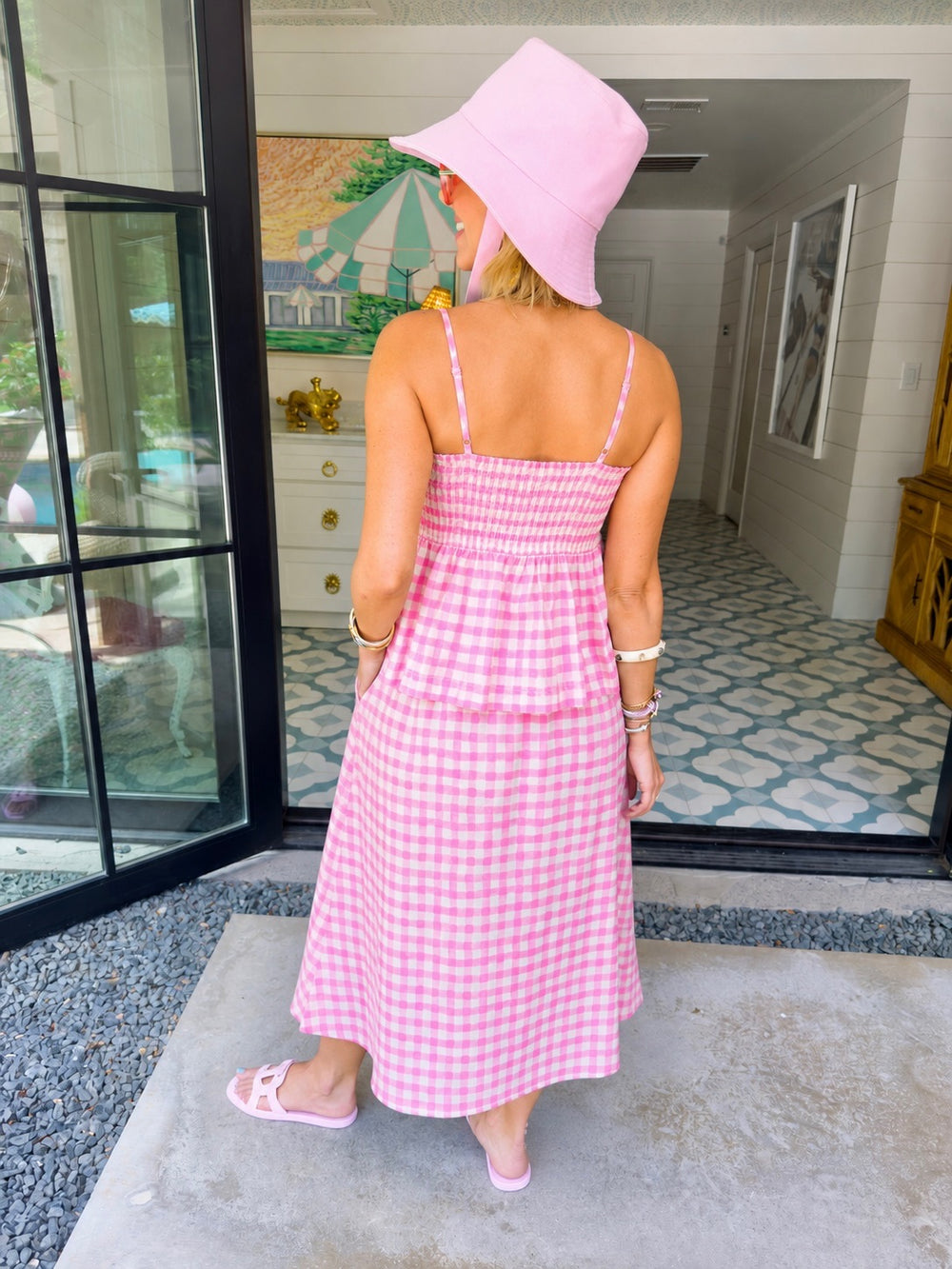 GUIDED BY GRACE GINGHAM MIDI SKIRT SET - PINK