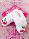 CHERRY FUZZY SLIPPERS - WHITE