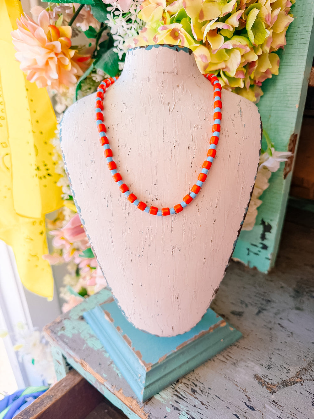 SOFIA BEAD STACK NECKLACE - ORANGE/TURQUOISE