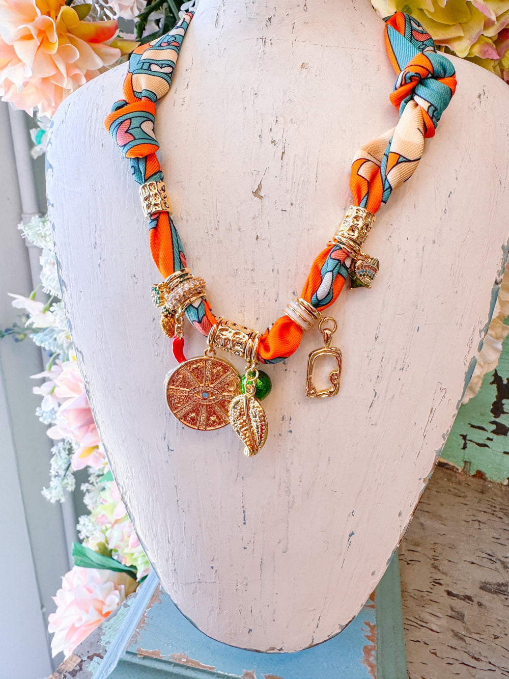 CAMRON MULTI CHARM SCARF NECKLACE