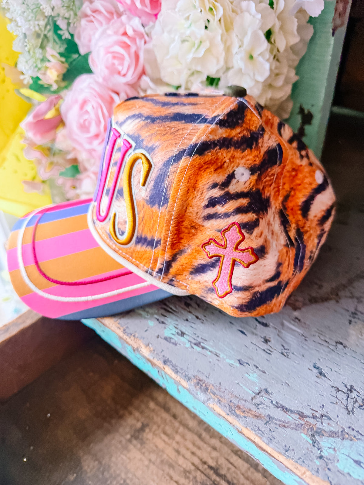 JESUS TIGER STRIPE CANVAS TRUCKER HAT