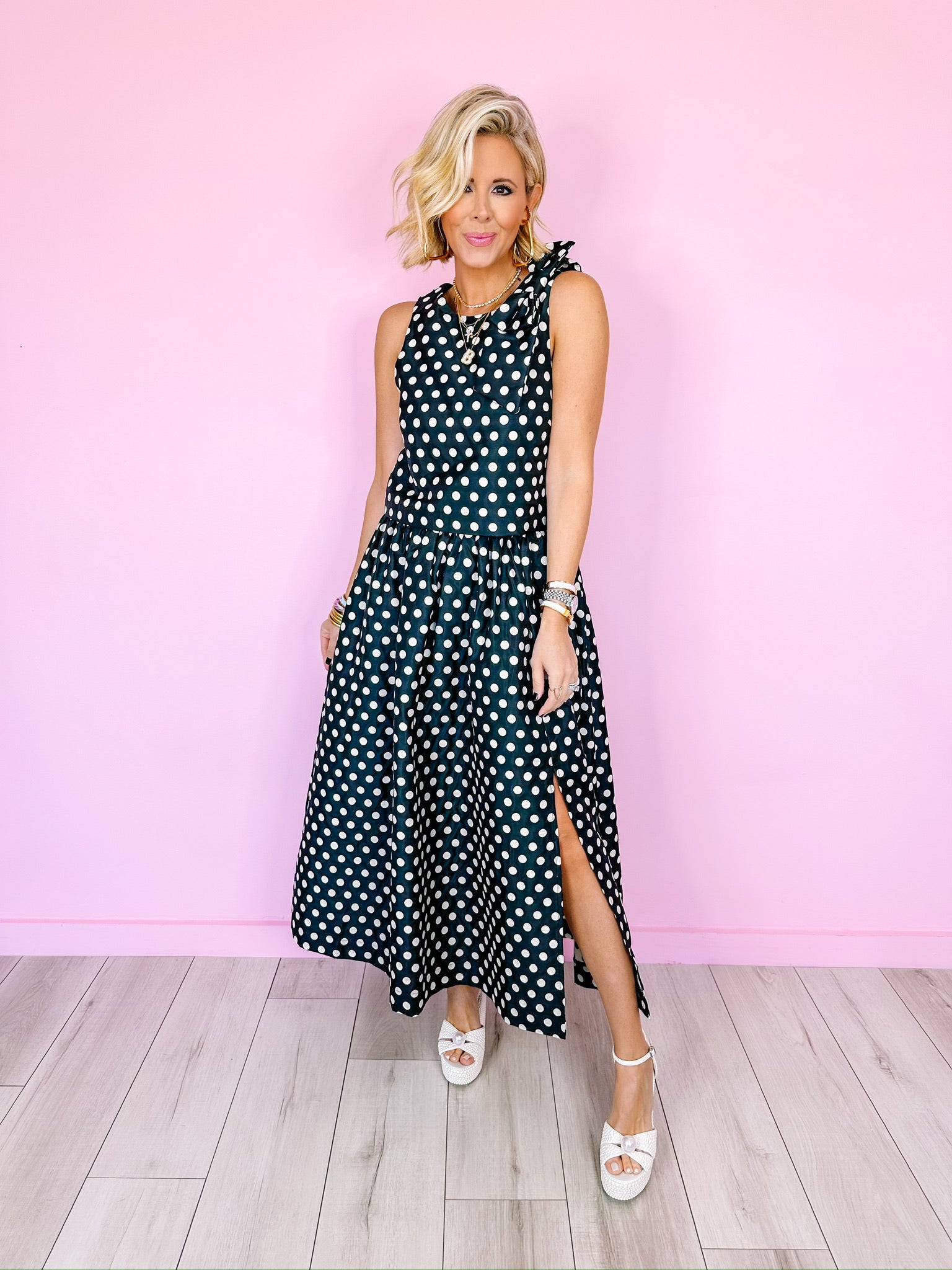 SHE'S THE MOMENT POLKA DOT SKIRT SET - BLACK