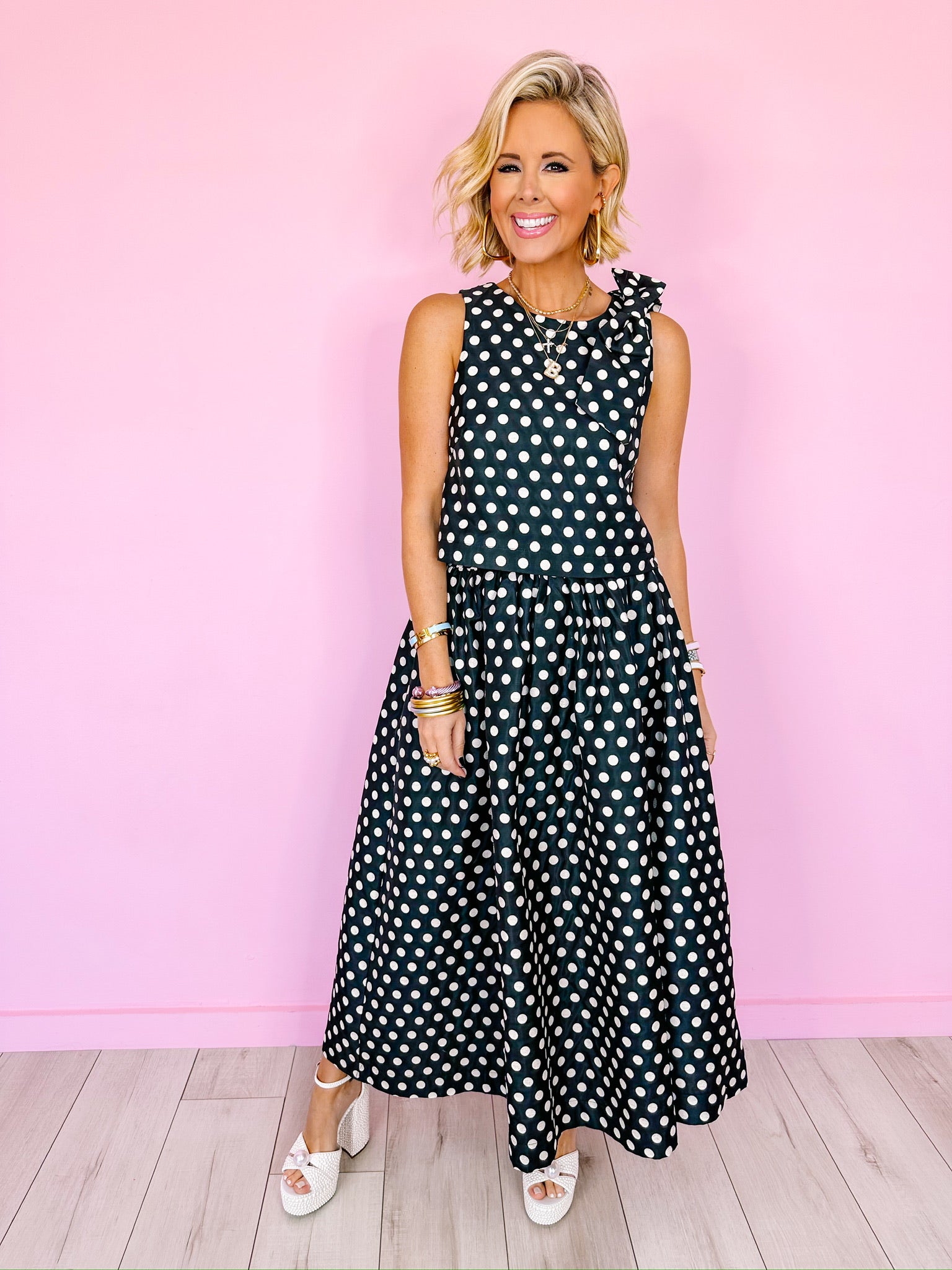 SHE'S THE MOMENT POLKA DOT SKIRT SET - BLACK