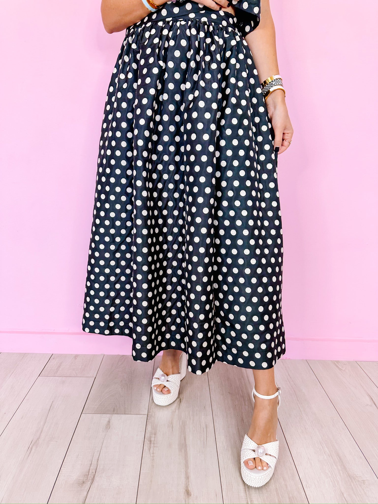 SHE'S THE MOMENT POLKA DOT SKIRT SET - BLACK