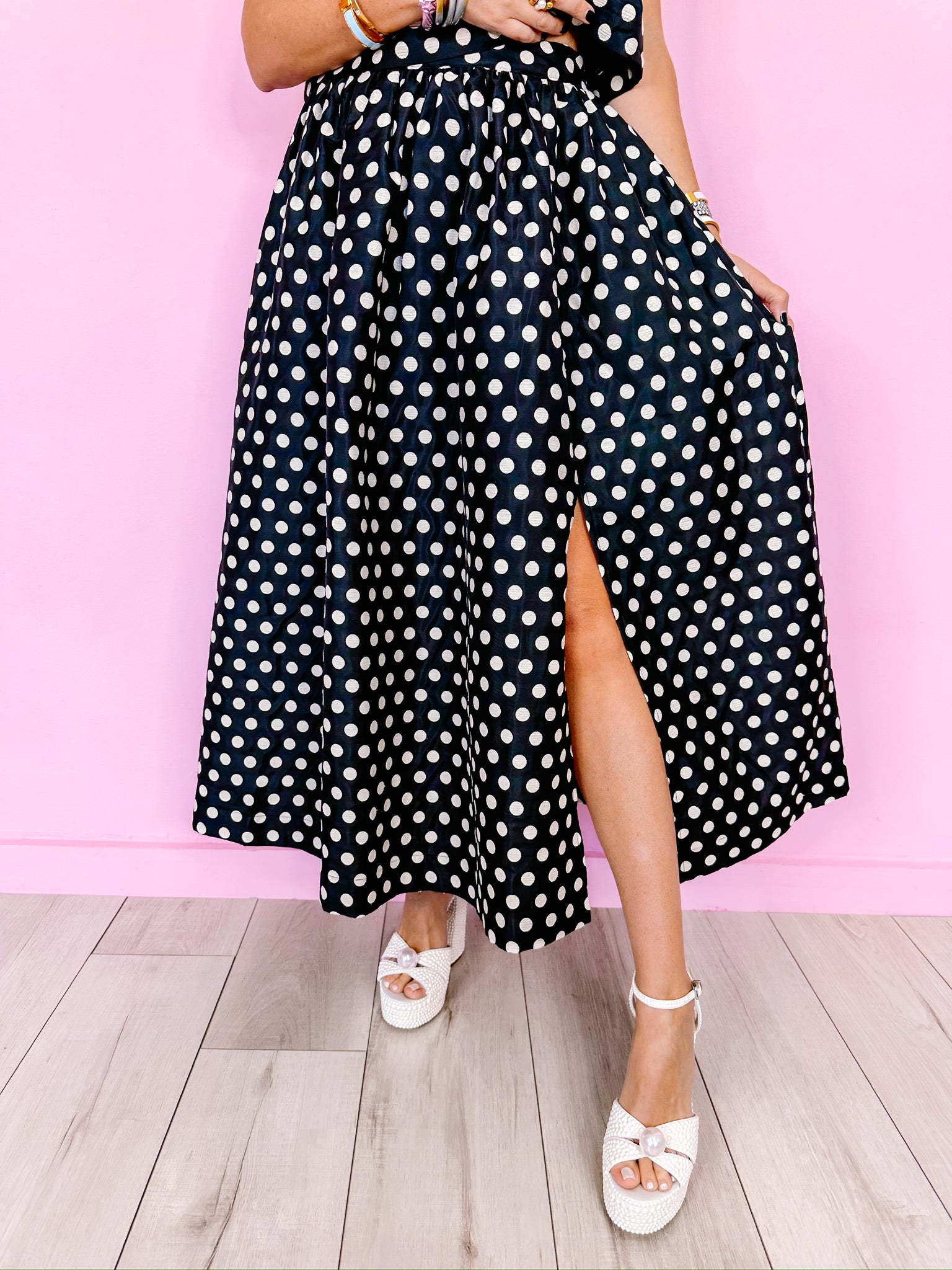 SHE'S THE MOMENT POLKA DOT SKIRT SET - BLACK