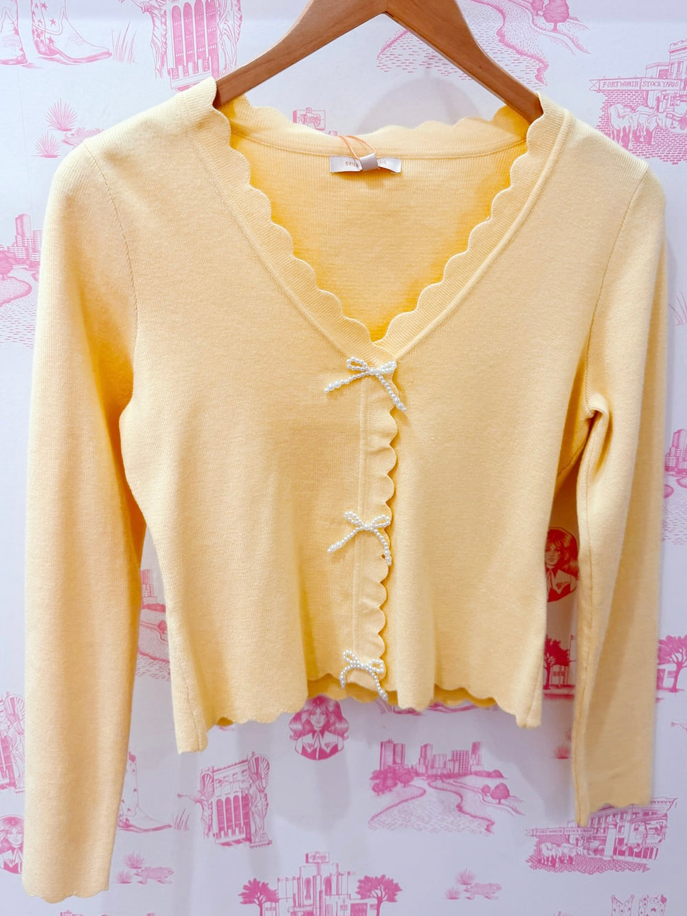 SWEET AS CAN BE SCALLOP BOW CARDIGAN - YELLOW