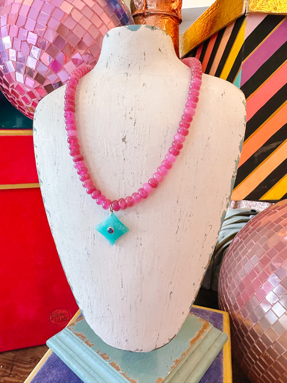 SHINE BRIGHT DIAMOND PENDANT NECKLACE - PINK