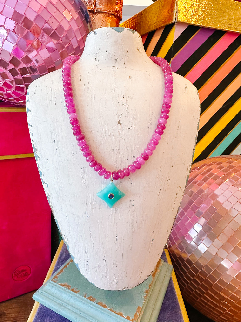 SHINE BRIGHT DIAMOND PENDANT NECKLACE - PINK