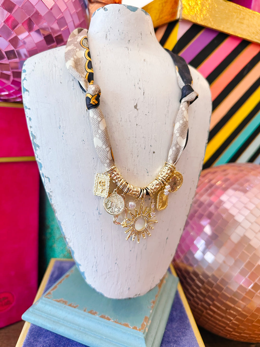 MISTY MULTI CHARM SCARF NECKLACE