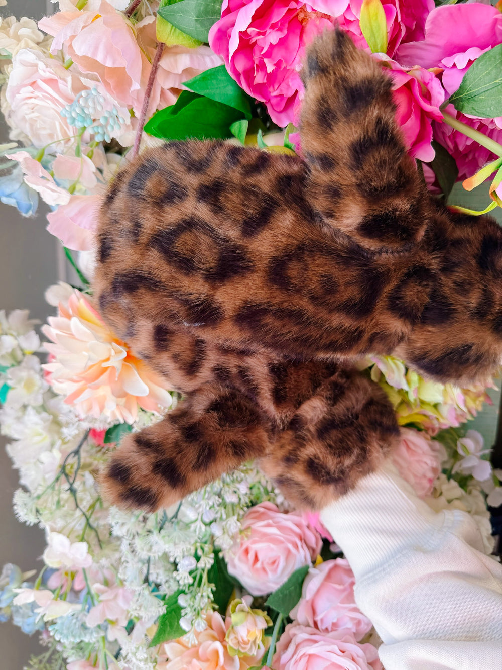 LEOPARD FUR MITTENS - DARK BROWN