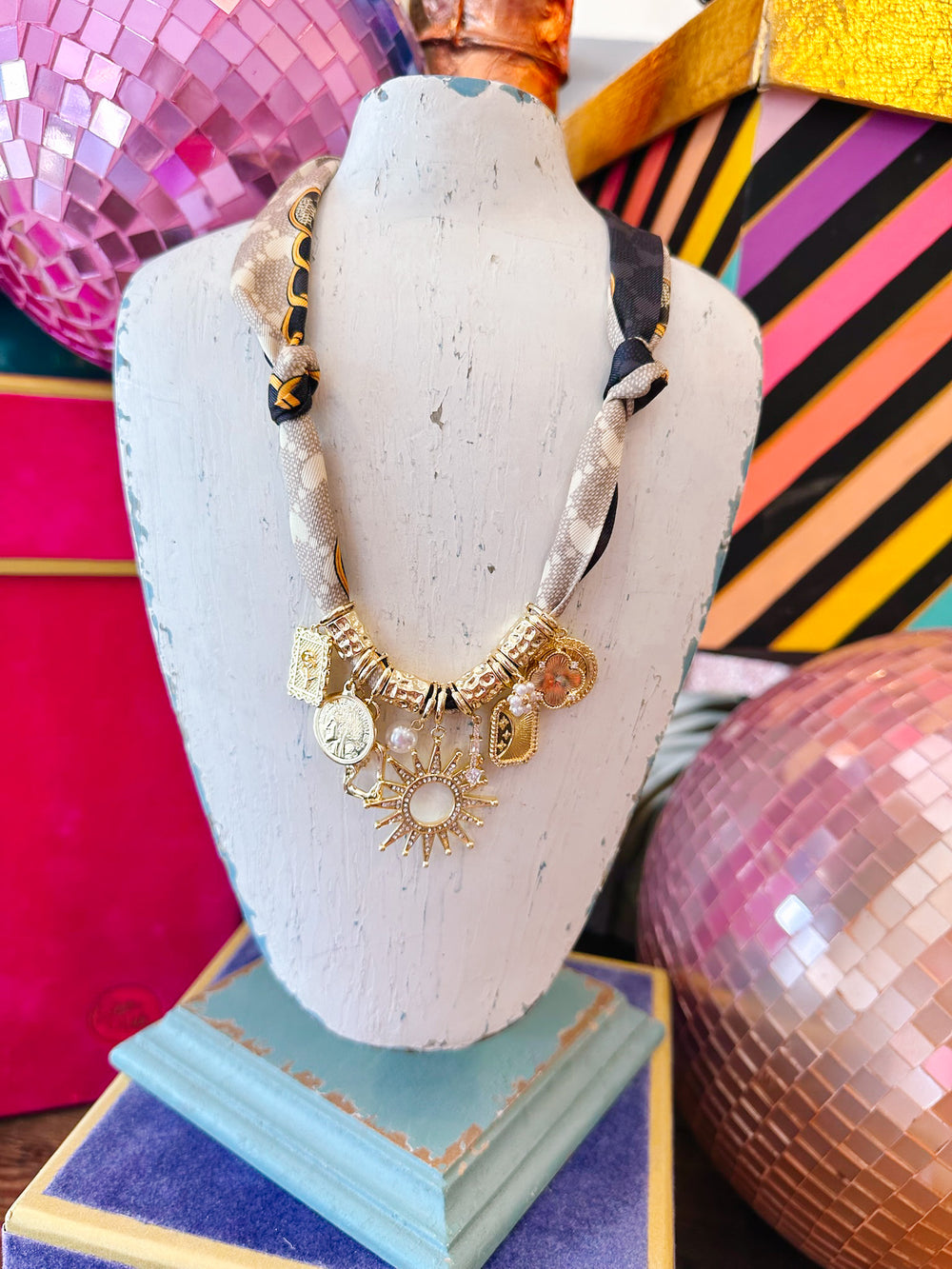 MISTY MULTI CHARM SCARF NECKLACE