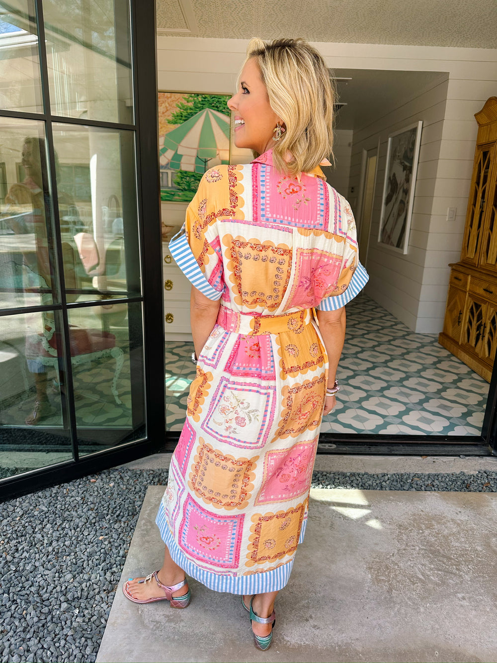 YOU MADE ME BLUSH STRIPE TRIM MIDI DRESS - PINK/PEACH