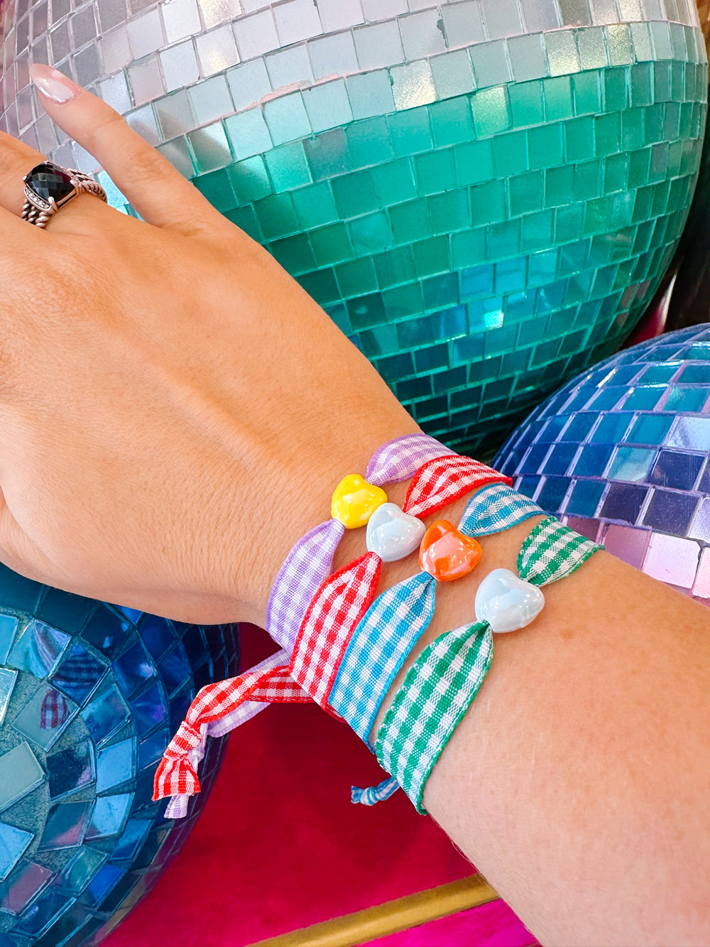 GINGHAM GIRLS CLUB ADJUSTABLE BRACELET - HEART - SET OF 4