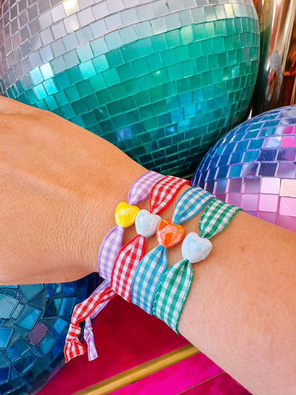 GINGHAM GIRLS CLUB ADJUSTABLE BRACELET - HEART - SET OF 4