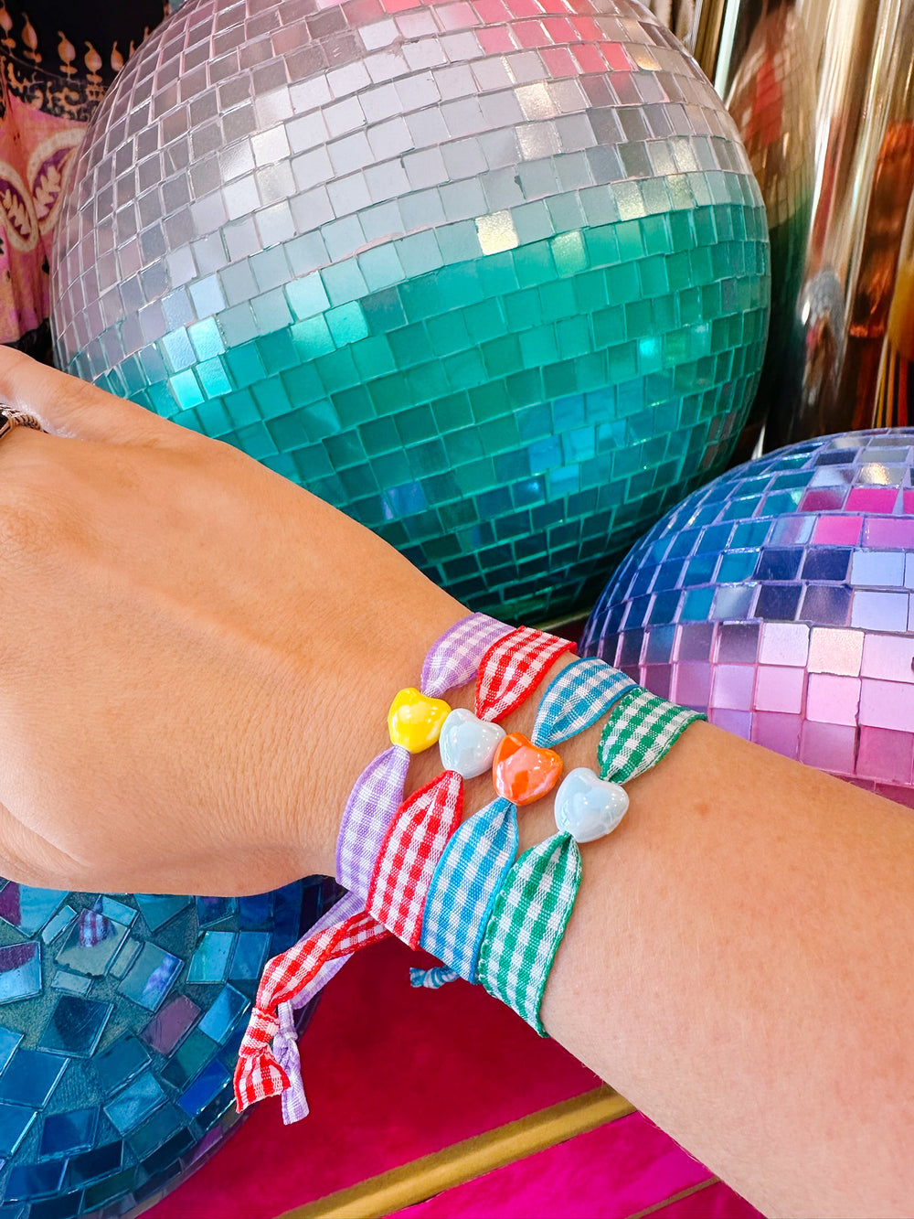 GINGHAM GIRLS CLUB ADJUSTABLE BRACELET - HEART - SET OF 4