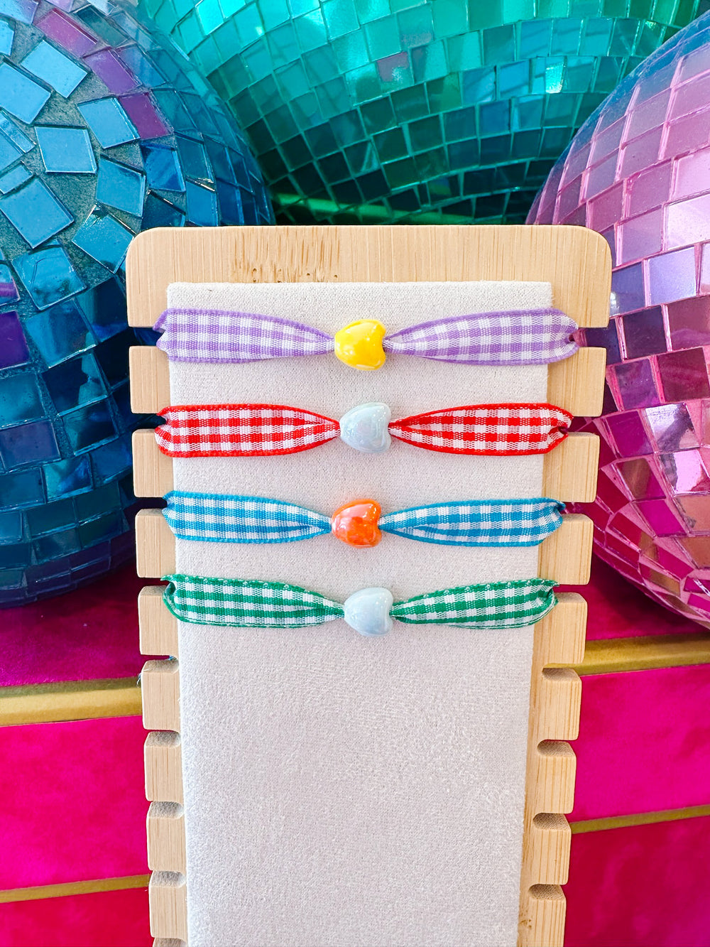 GINGHAM GIRLS CLUB ADJUSTABLE BRACELET - HEART - SET OF 4