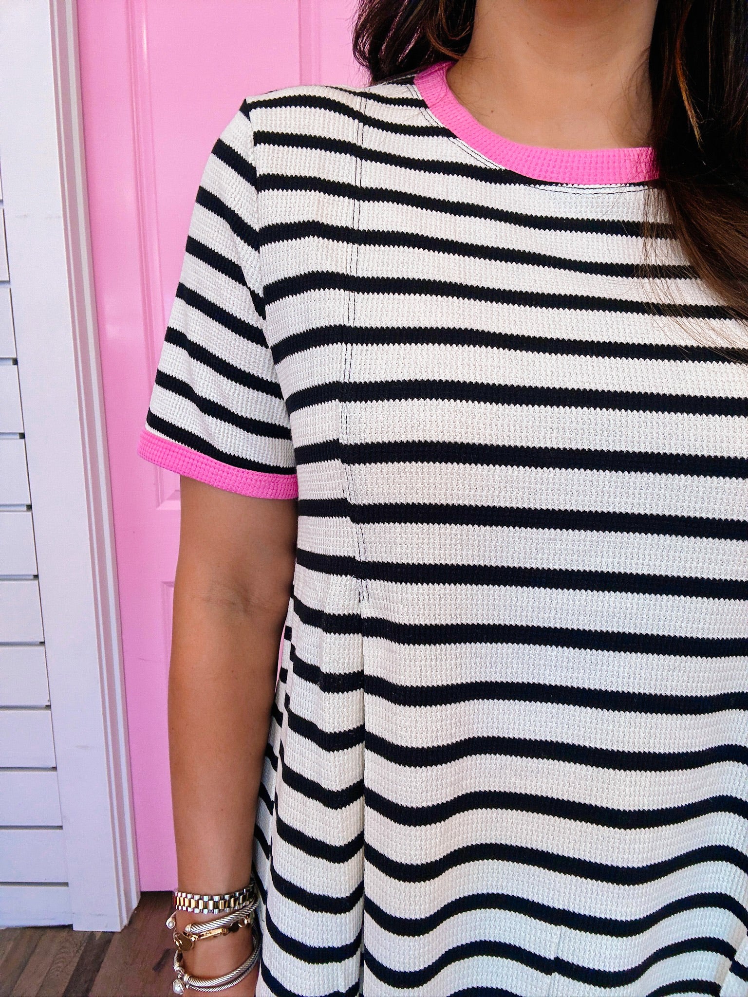 EARN YOUR STRIPES FLOWY TOP - BLACK/PINK