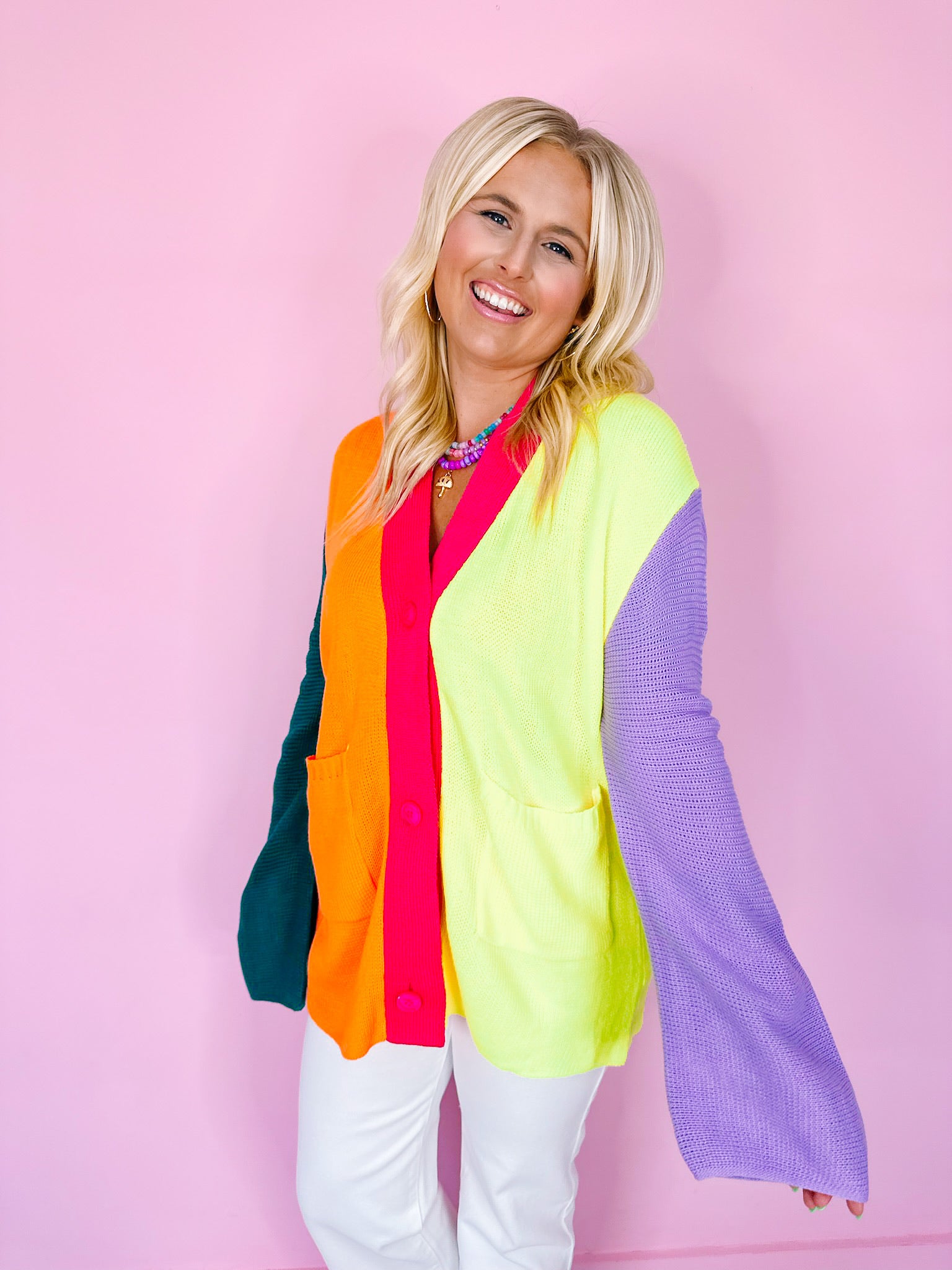 NICOLE NEON COLORBLOCK CARDIGAN